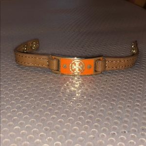 Tory Burch leather bracelet orange enamel /gold